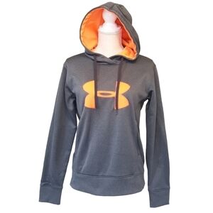 ✨️ Under Armour ColdGear Hoodie Medium Gray Orange Logo Fleece Lined